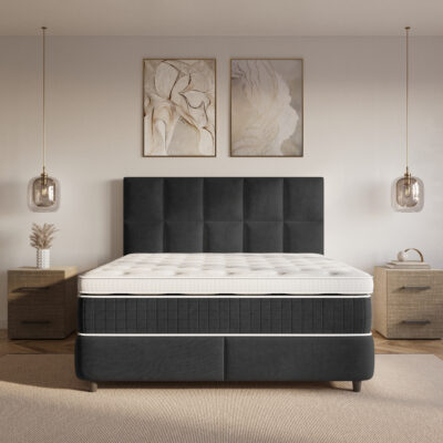 Opbergboxspring Benthuizen – Velvet Zwart – afbeelding 1