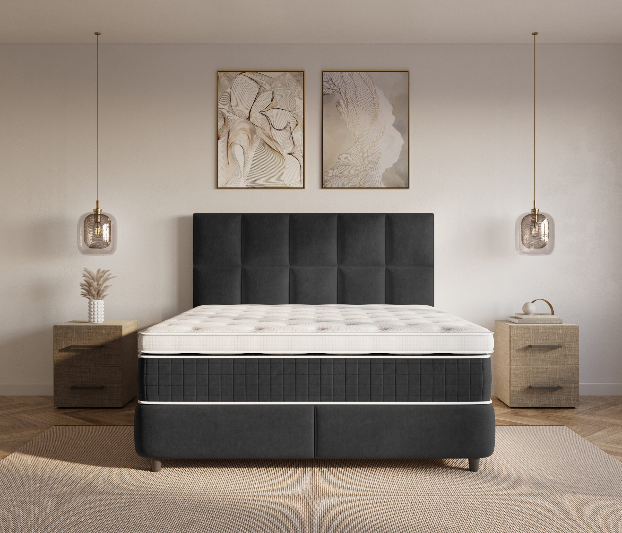 Opbergboxspring Benthuizen – Velvet Zwart – afbeelding 1
